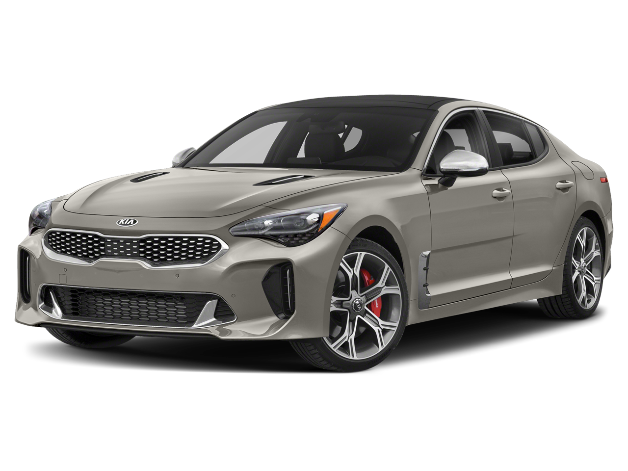 2019 Kia Stinger GT1 in Ceramic Silver — front three-quarter view