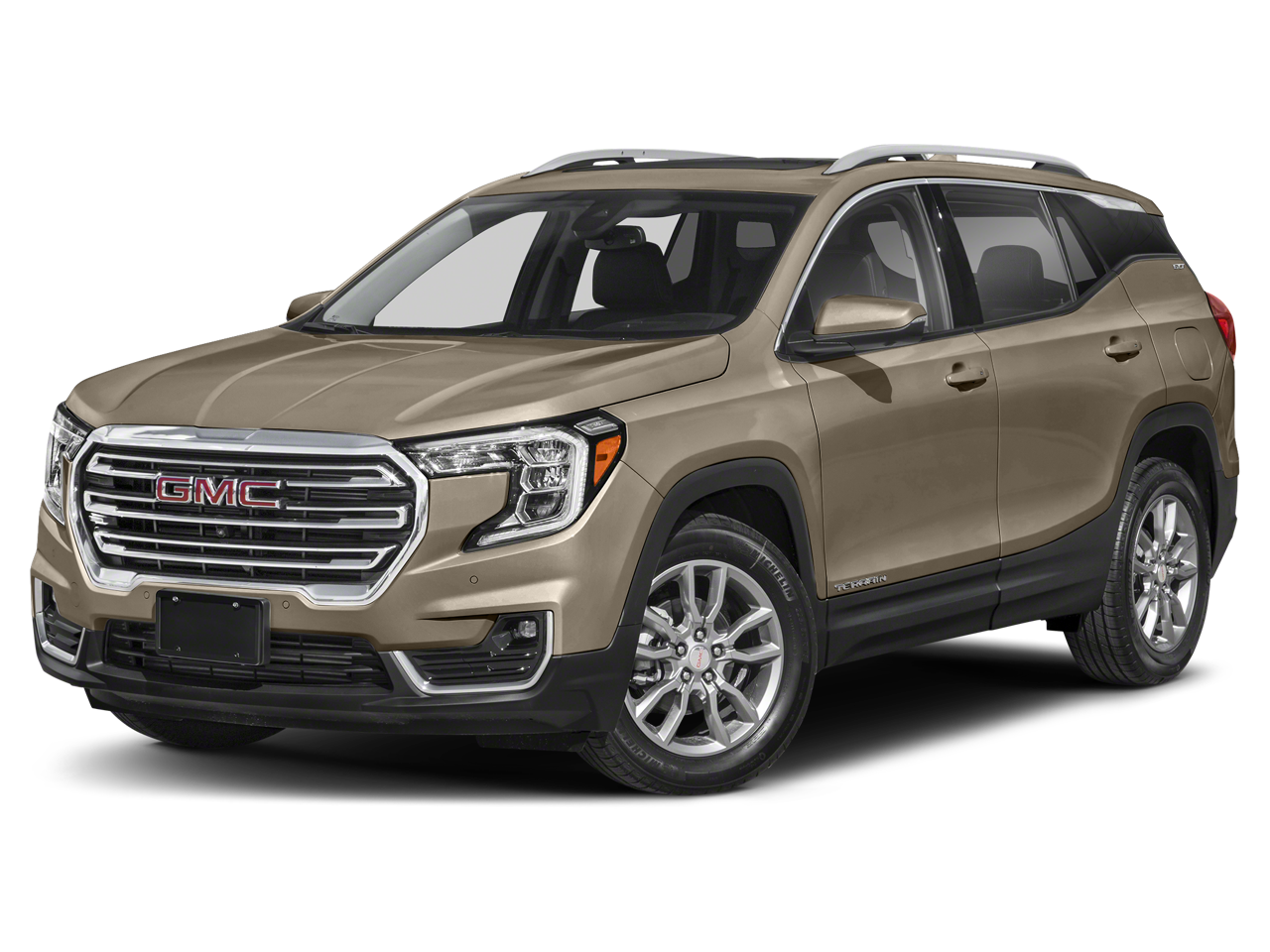2022 GMC Terrain AT4 in Desert Sand Metallic — front three-quarter view